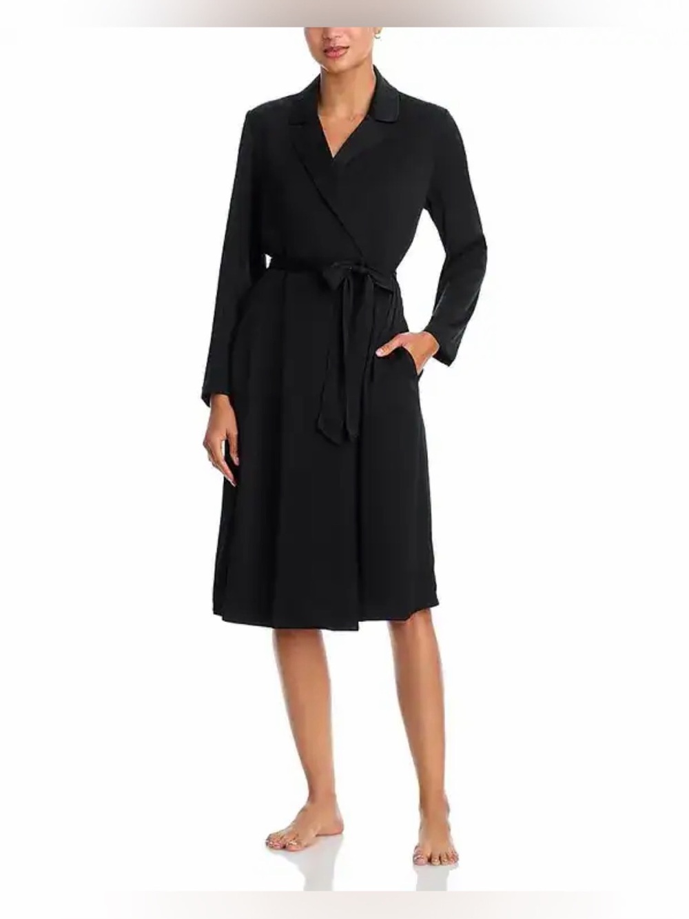 Barefoot Dream Black Satin Notch Collar Robe Size Medium